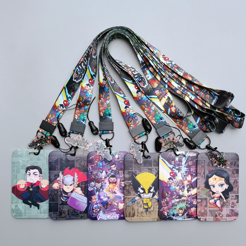 Anime Cool Cartoon Marvel Spider Man Hulk Thor Design Card Holder Lanyards Custom ID Name Badge Card Case Plastic Card Cover