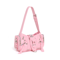 Untuk Tas Bahu Kasual Sport Y2K Rivet Weekender dengan Gesper Hati, Saku Ritsleting Multi Sisi, Tali Dapat Disesuaikan, Tas Wanita di Bawah Lengan.