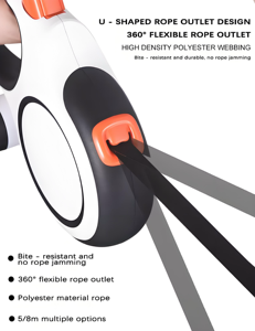 Laisse rétractable moderne personnalisée à double tonalité blanc/noir de 5 mètres avec porte-sac à crottes pour chiens de 30 kg, vente en gros OEM ODM - Product Image 3