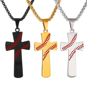 E1505 Fashion Jewelry Men Boy I CAN DO ALL THINGS Chain Stainless Steel Necklace Bible Verse Baseball Pendant Cross Necklace