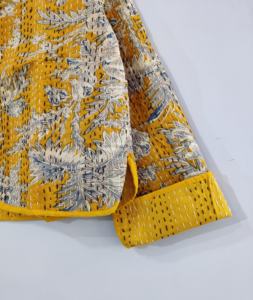 Chaqueta Kantha de algodón hecha a mano para mujer, abrigo de invierno acolchado transpirable de punto con estampado Floral Reversible bordado para otoño - Product Image 3