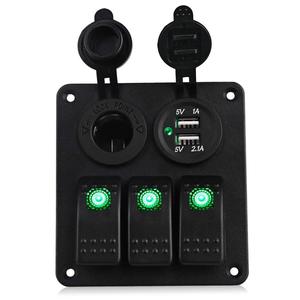 แผงไฟ LED Yuhe YH-DH3-QA 3 ช่อง 12V/24V พร้อมพอร์ต USB คู่ และช่องเสียบที่จุดบุหรี่ สำหรับสวิตช์แบบกดเปิด-ปิด - Product Image 1