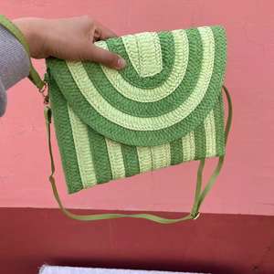 Designer Stripe Paper Straw Cosmetic Bag Shoulder Straw Clutch With Wristlet Woven <strong>Beachbag</strong> - Product Image 4