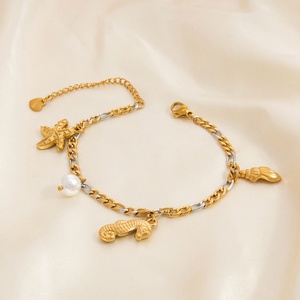 Trendy Women's Stainless Steel <b>Charm</b> Bracelet with 18K Gold Bead Durable Stylish Chain & Link Jewelry for Anniversaries - Product Image 1