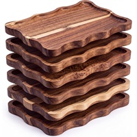 Plateaux de service en bois d'acacia, lot de 6, plateaux de service en bois festonnés, planches à charcuterie, assiettes à fromage pour la maison, la cuisine, décoratifs