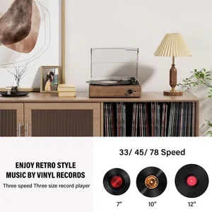 Tourne-disque vinyle avec 2 haut-parleurs stéréo, à courroie, style vintage, 3 vitesses, lecture sans fil <span class=keywords><strong>Bluetooth</strong></span>, entrée <span class=keywords><strong>AUX</strong></span>, sortie <span class=keywords><strong>RCA</strong></span> - Product Image 3