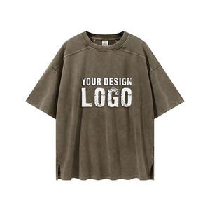 T-shirt Homme Américain en Coton à Épaules Tombantes, Coupe Ample et Respirante, Manches Courtes, Effet Délavé et Vieilli, Idéal pour l'Été et les Tenues Décontractées - Product Image 1