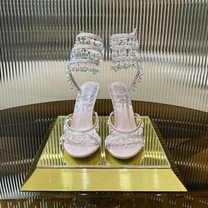 Sandali avvolgenti con tacco a <span class=keywords><strong>spillo</strong></span>, cristalli e nappine, scarpe da sposa firmate donna, tacchi alti di lusso - Product Image 3