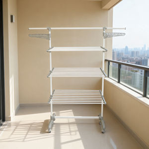 Porte-vêtements en métal épais à 3 niveaux, séchoir à <span class=keywords><strong>linge</strong></span> réglable sur pied pour balcon - Product Image 3