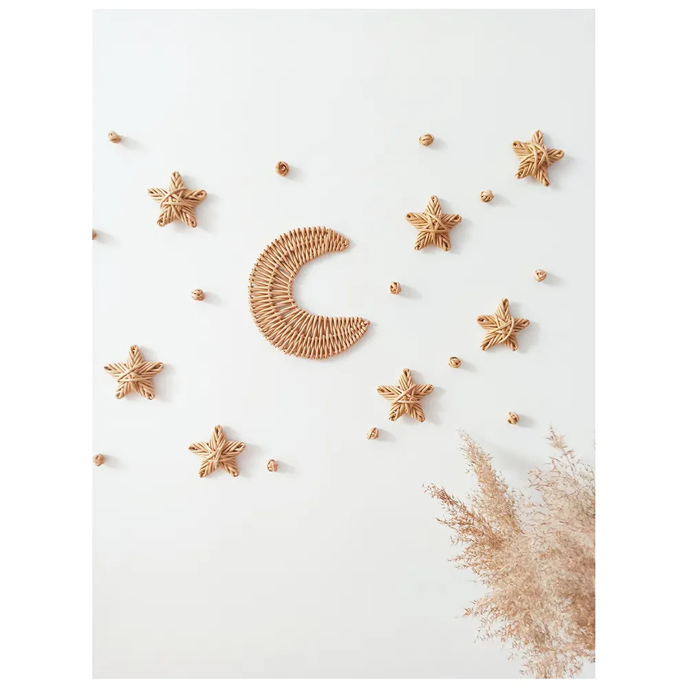 Hand woven natural decor rattan wall decor set moon & star decorations for children kids room new baby gift