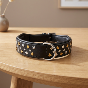 Premium Quality Handmade Soft Padded Leather Dog <b>Collar</b> With Star Decorated Wholesale Manufacturer - Product Image 3