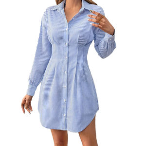 All'ingrosso personalizzato OEM abito da donna di alta qualità <span class=keywords><strong>blazer</strong></span> blu a righe colletto Cardigan camicia abiti da ufficio - Product Image 4