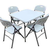 Table pliante carrée blanche portable 86 cm en plastique, vente en gros à bas prix pour exposition et poker
