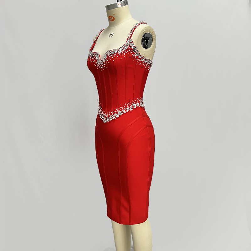beaded rayon bandage dress High Quality Red Khaki Black Strapless Crystal Beading Rayon Bandage D –  Mega Mart Center main image 0