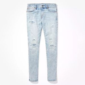 Uomo di alta qualità casuale dei jeans del foro della luce della lavata utilizzato rock revival strappato skinny jeans per gli uomini - Product Image 4