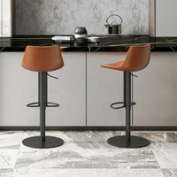 [En stock] Tabouret de bar moderne en cuir, réglable en hauteur, pivotant, avec structure en acier inoxydable, pour usage domestique, tabouret haut de salle à manger