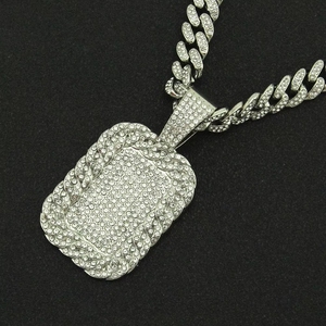 Colar Masculino com Pingente Quadrado Cravejado de Diamantes, Estilo Hip-Hop, Corrente Cubana Miami de 13mm, Novo Estilo Moderno - Product Image 4