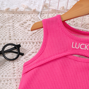 Export Girls Casual Vest Shorts Suit for Spring Summer New Waffle Design Small Medium-Sized Knitted Fabric Tz1333-D - Product Image 4