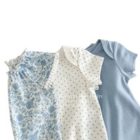 Ensemble trois pièces pour nouveau-né, confortable, en pur coton, à fleurs, à pois, à manches courtes, combinaison pour bébé, tenue adorable, unisexe