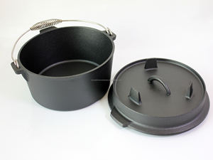 Olla para hoguera de hierro fundido presazonada de tamaño completo, plato para asar, Horno Holandés para exteriores con elevador de tapa - Product Image 1