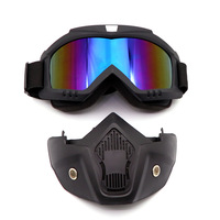Demi-casque ouvert avec visière détachable et masque anti-vent et anti-poussière pour moto ou cyclisme vintage