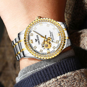 นาฬิกาข้อมือผู้ชาย Oem Odm Fegeen8073 ระบบจักรกลอัตโนมัติ ตัวเรือนสแตนเลสสตีล กันน้ำ เรืองแสง สายแบบซ่อน ตัวล็อคแบบเพชร แฟชั่น ดีไซน์โปร่งสีทอง - Product Image 2