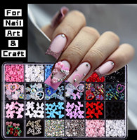 Breloques pour ongles 5D Hawaï Fleurs Papillons, Mélange de Nœuds et Strass en Cristal pour Ongles