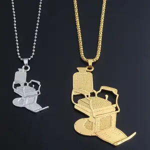 Collana con Ciondolo a Forma di Rasoio da Barbiere in Lega di Zinco Placcata <span class=keywords><strong>Oro</strong></span> e Argento con Catena di Perline - Gioielli Unisex Stile Hip Hop - Product Image 1