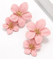Boucles d'oreilles pendantes en métal à fleurs peintes aux couleurs vives, style hawaïen, double fleur, pour femmes
