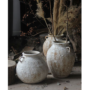 중국어 이중 손잡이 골동품 세라믹 꽃 꽃병 가정 장식 수경 도자기 손으로 만든 테라코타 테이블 상단 꽃병 - Product Image 1