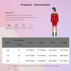 Costume d'elfe de Noël pour adulte, 5 pièces, robe de bouffon en velours avec chapeau d'elfe, bas rayés, couvre-bottes pour fête de Noël, cosplay - Product Image 6