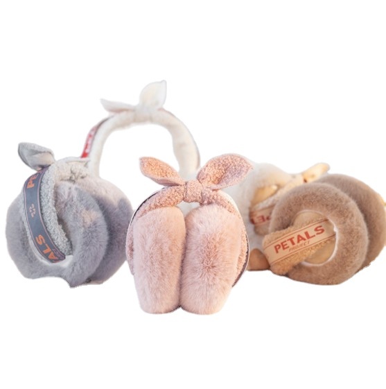 Wholesale New Design Plush Furry Fuzzy pink Thicken Warmer Rabbit Ear Bow Animal Shape Cartoon Earmuff