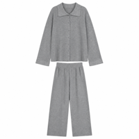 Ensemble deux pièces en maille à col mandarin pour femme, coupe ample, patchwork uni, manches longues, automne, prix de gros personnalisé ODM