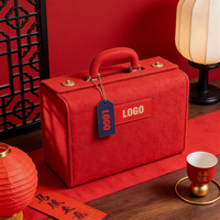 Boîte cadeau en cuir avec logo personnalisé et design paysage urbain pour la collaboration de marque et l'emballage culturel