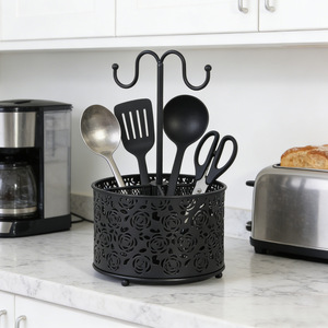 <span class=keywords><strong>JANE</strong></span> <span class=keywords><strong>EYRE</strong></span> Soporte para Utensilios de Cocina de Acero Inoxidable Duradero, 4 Compartimentos, Diseño Floral Giratorio de 360°, Almacenamiento No Plegable - Product Image 1