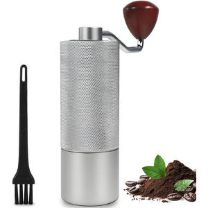 Moulin à café manuel portable mini espresso avec corps en alliage d'aluminium 10 étoiles, meule en acier inoxydable 420 et bouton en bois - Product Image 1