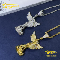 Pendentif Aile d'Ange Religieux Nouveau Design en Or Blanc S925 Moissanite VVS, Bijou Iced Out, Vente en Gros et Dropshipping