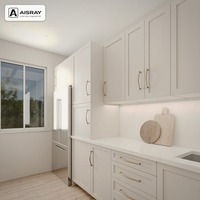Meuble de cuisine Shaker en mélamine avec portes encadrées, aménagement en U, dimensions personnalisées, boîtes de rangement en MDF et tiroirs à fermeture amortie