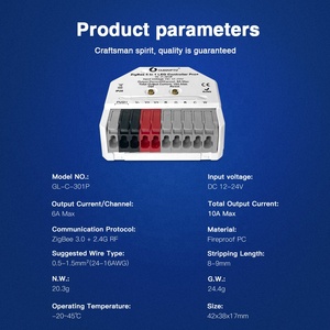 وحدة تحكم ذكية بشريط ليد 5in1 من gledopt 12 ~ 24 فولت 10A 5 قنوات ZigBee دفع خافت - Product Image 2