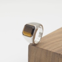 Bague en pierre unique Design Bague pour homme en argent sterling 925 avec onyx plat en œil de tigre jaune