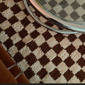 Brun Blanc Designer Check Pattern 100% Coton Main Bloc Imprimer Tapis Brodé Tapis Décor pour Voiture - Product Image 1