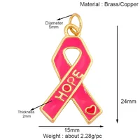 Émail espoir coeur cancer du sein sensibilisation ruban pendentif à breloque, véritable 18K plaqué or collier Bracelet bijoux à bricoler soi-même fournitures S37