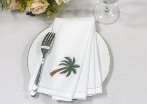 Servilleta de Algodón con Bordado de Palmera, Servilleta de Algodón Blanca para Cena, Servilleta de Algodón con Borde Cosido para Fiestas - Product Image 2