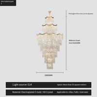 Lustre suspendu de luxe en cristal K9 doré de grande taille pour villa, salle de banquet, couloir, éclairage de hall d'hôtel