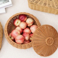 Fruitmand in rotanstijl, geweven fruitmand voor in de woonkamer, decoratieve fruitmand voor op tafel, stofdichte fruitmand met deksel