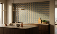 Carrelage Céramique Peint à la Main Motif Végétal Méditerranéen Bleu Vert Lumineux 100x100mm Sur Mesure Artisanal Antibactérien pour Intérieur