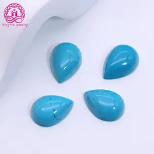 Yingma cabochão de pêra 10x14mm 3.6ct, pedra turquesa 100% natural para beleza adormecida, parte traseira plana de alta qualidade direto da fábrica