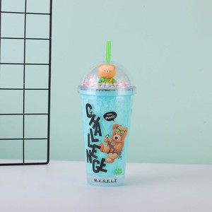 Hip Pop 450ml Skateboard Sport Bear Cartoon <b>Plastic</b> <b>Straw</b> Tumbler with Pastel Pom Pom Dome Lid Double Wall Clear Icy Crushed - Product Image 6