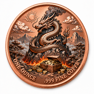 Moneda Redonda Personalizada <span class=keywords><strong>de</strong></span> 1oz <span class=keywords><strong>de</strong></span> Cobre Fino .999 con Diseño <span class=keywords><strong>de</strong></span> Dragón <span class=keywords><strong>de</strong></span> <span class=keywords><strong>Montaña</strong></span>, Proveedor OEM - Product Image 1