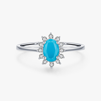 Classique Couronne Femme Anneau Pur 925 En Argent Sterling Naturel Turquoise Élégant Mode Anneaux Pour Les Femmes Bijoux De Noël